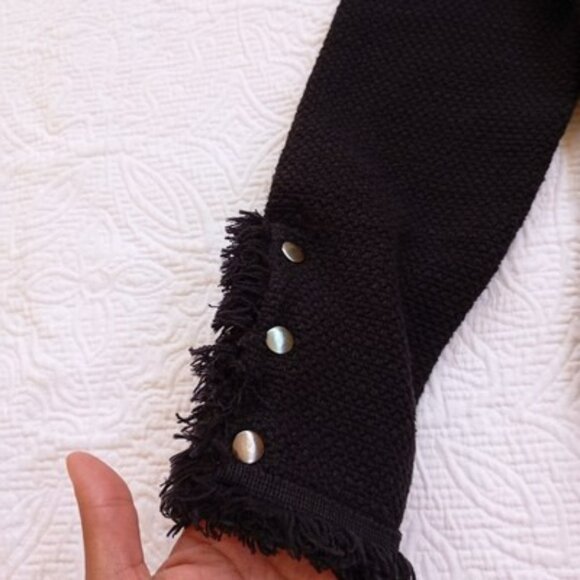 Nic+Zoe Jacket Black Textured Open Front Fringe Trim & Snap Cuff Detail Size XS - Picture 9 of 15
